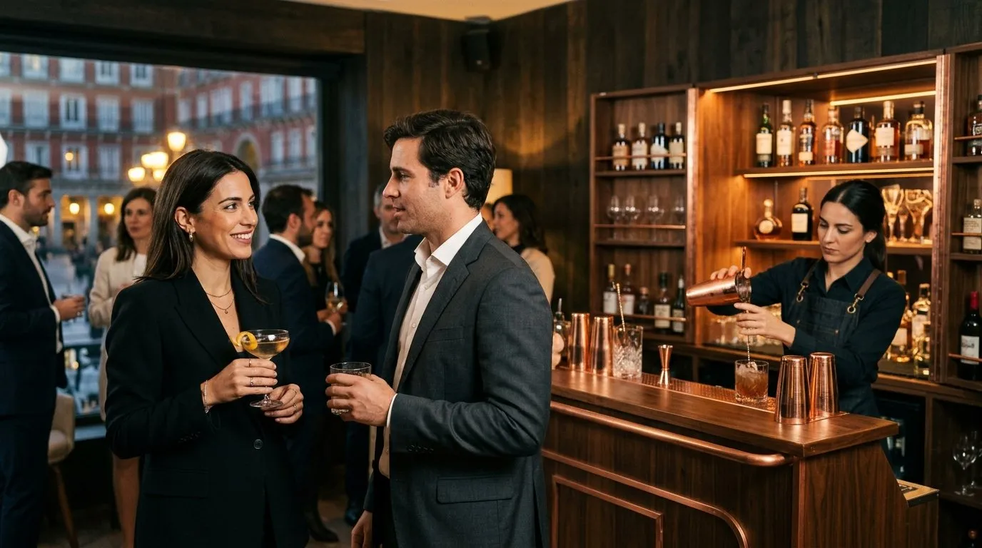 Corporate networking event with a professional cocktail bar in Madrid
