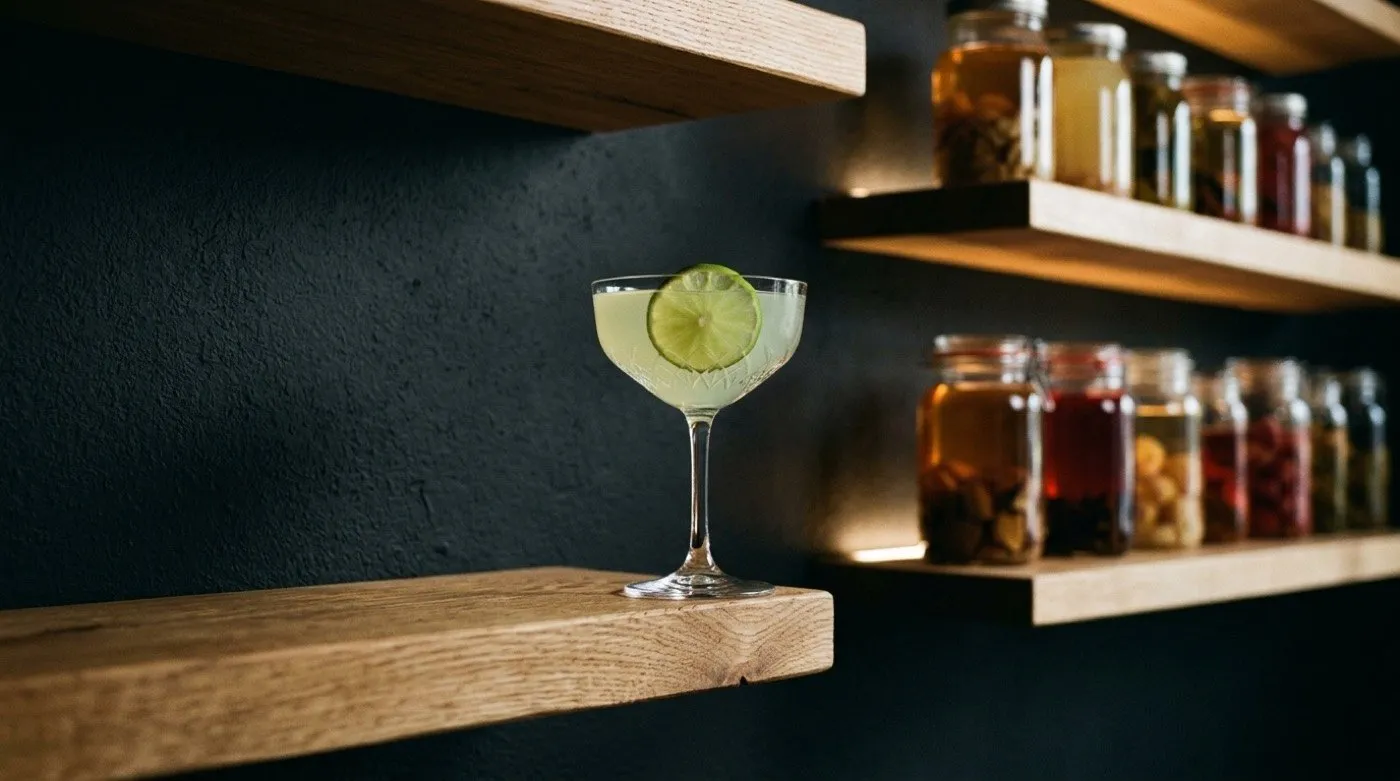 Daiquiri or other citrus cocktail made with lime super juice served in a glass at STILLROOM, signature cocktail bar in Madrid
