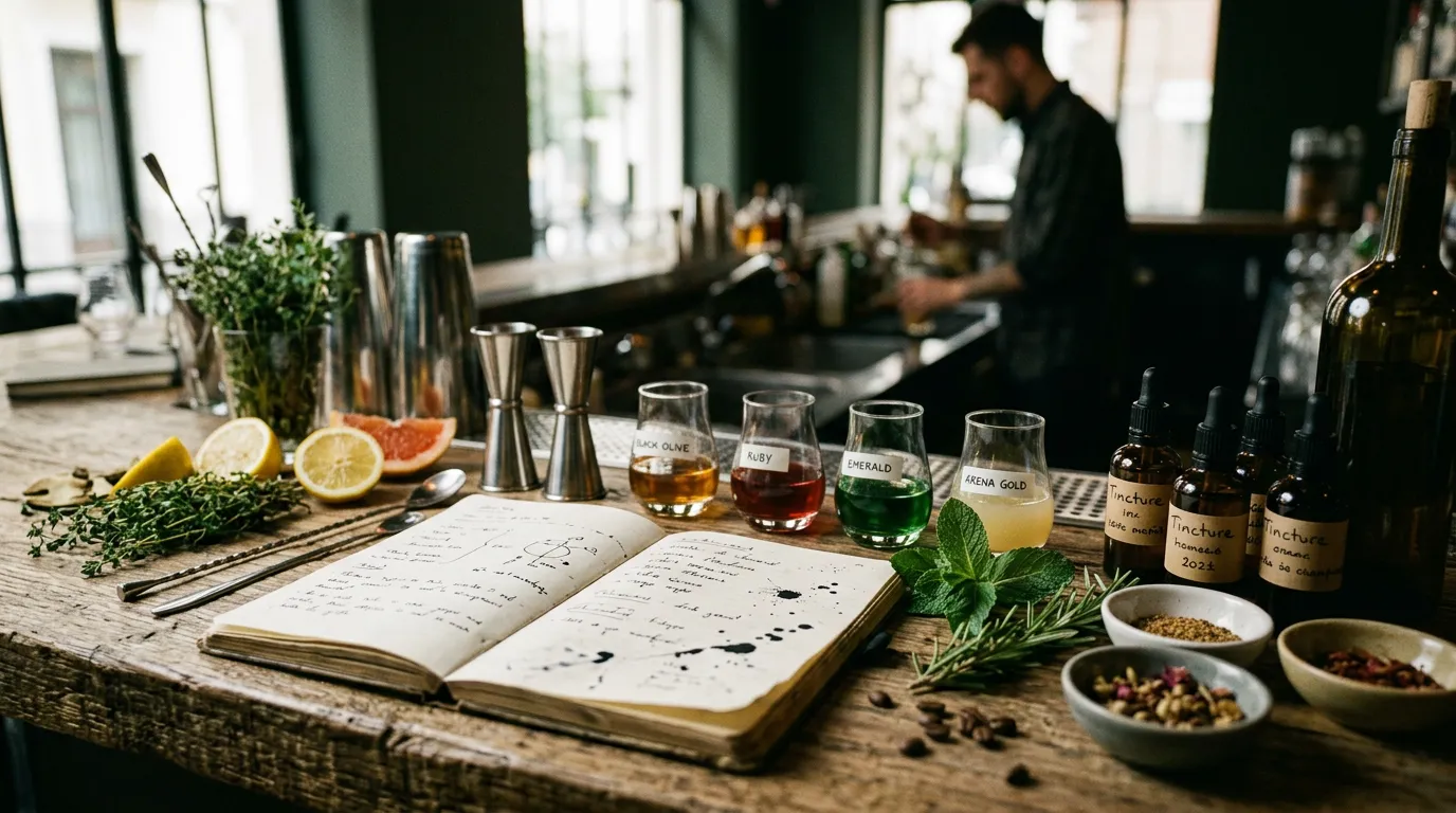 Bartender at Stillroom Madrid creating a signature cocktail with artisan techniques