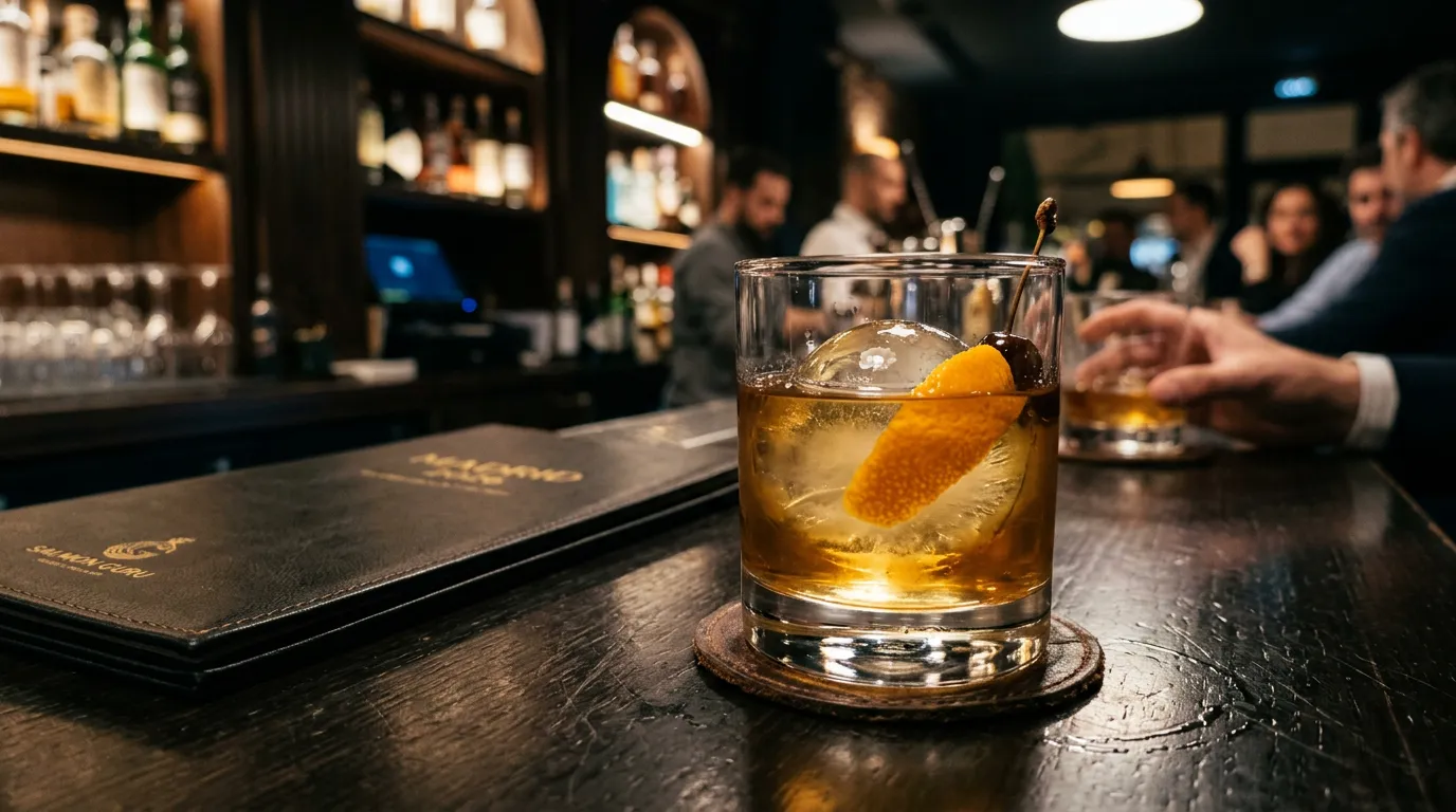 Old Fashioned made with bourbon fat-washed with browned butter at Stillroom cocktail bar, Madrid