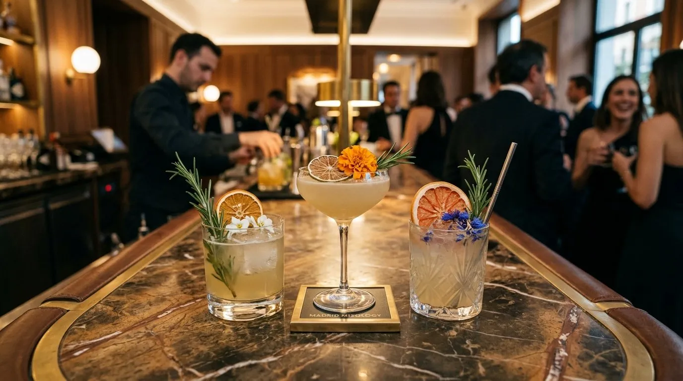 Welcome cocktail at an elegant wedding in Madrid
