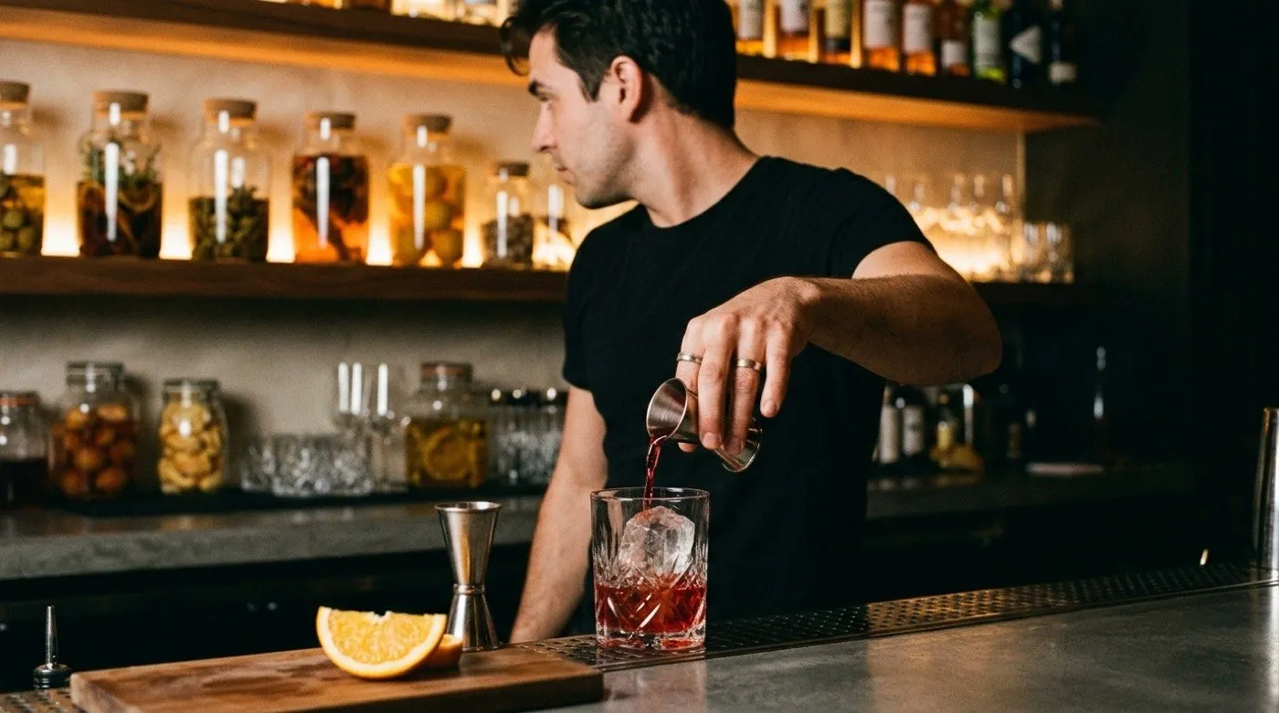 Vermouth served with care at Stillroom, signature cocktail bar in Los Jerónimos near the Prado