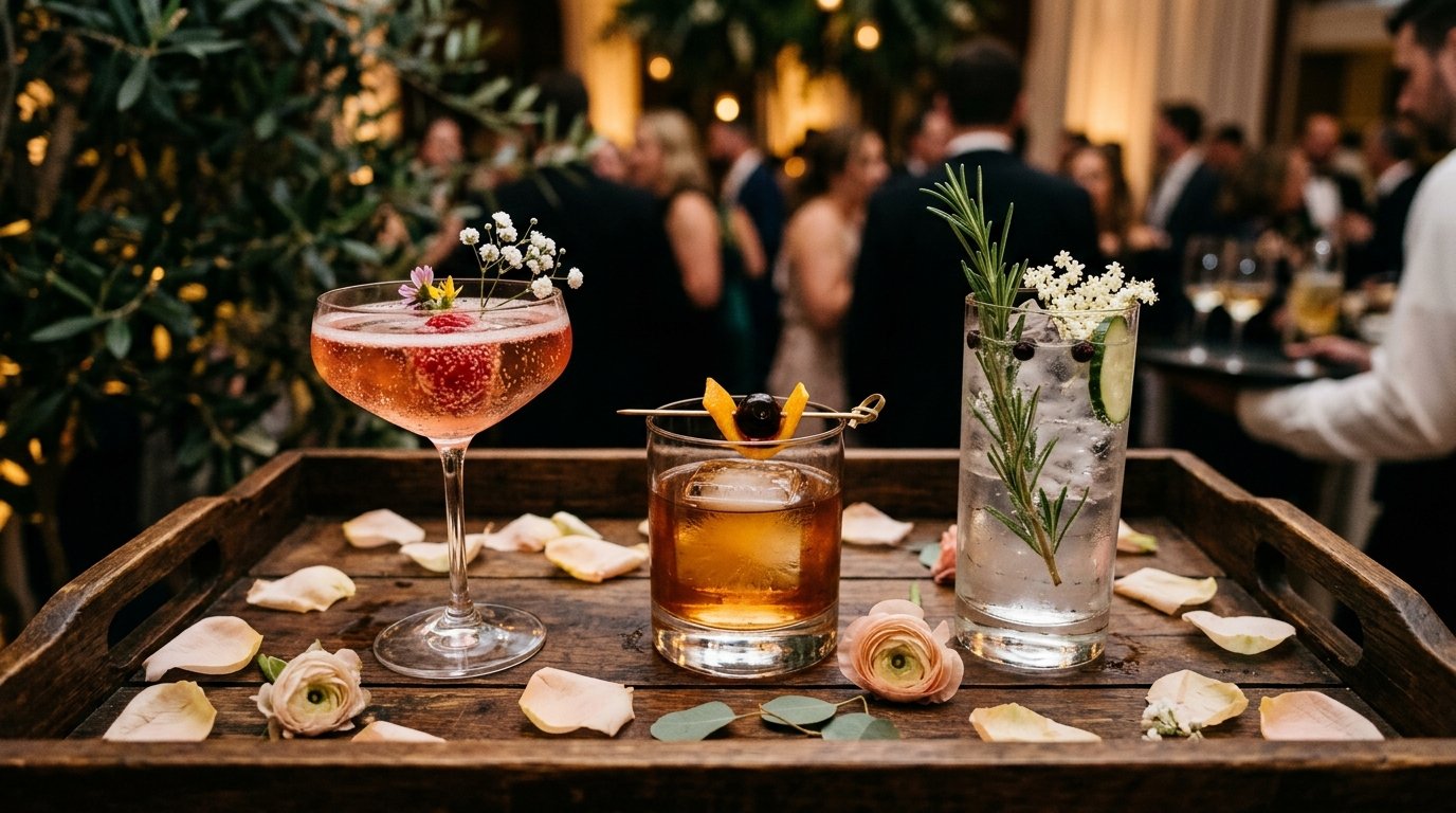 Tres cócteles firma para boda: champagne, old fashioned y gin botánico