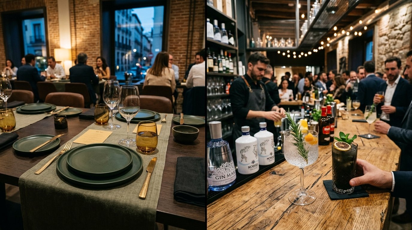 Comparativa visual entre catering sentado y formato cóctel para eventos