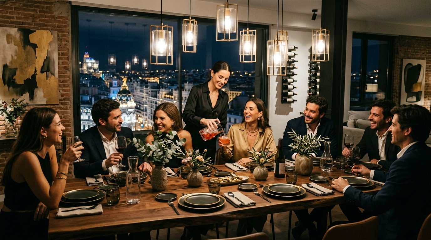 Cena privada de lujo en Madrid con servicio de coctelería de autor