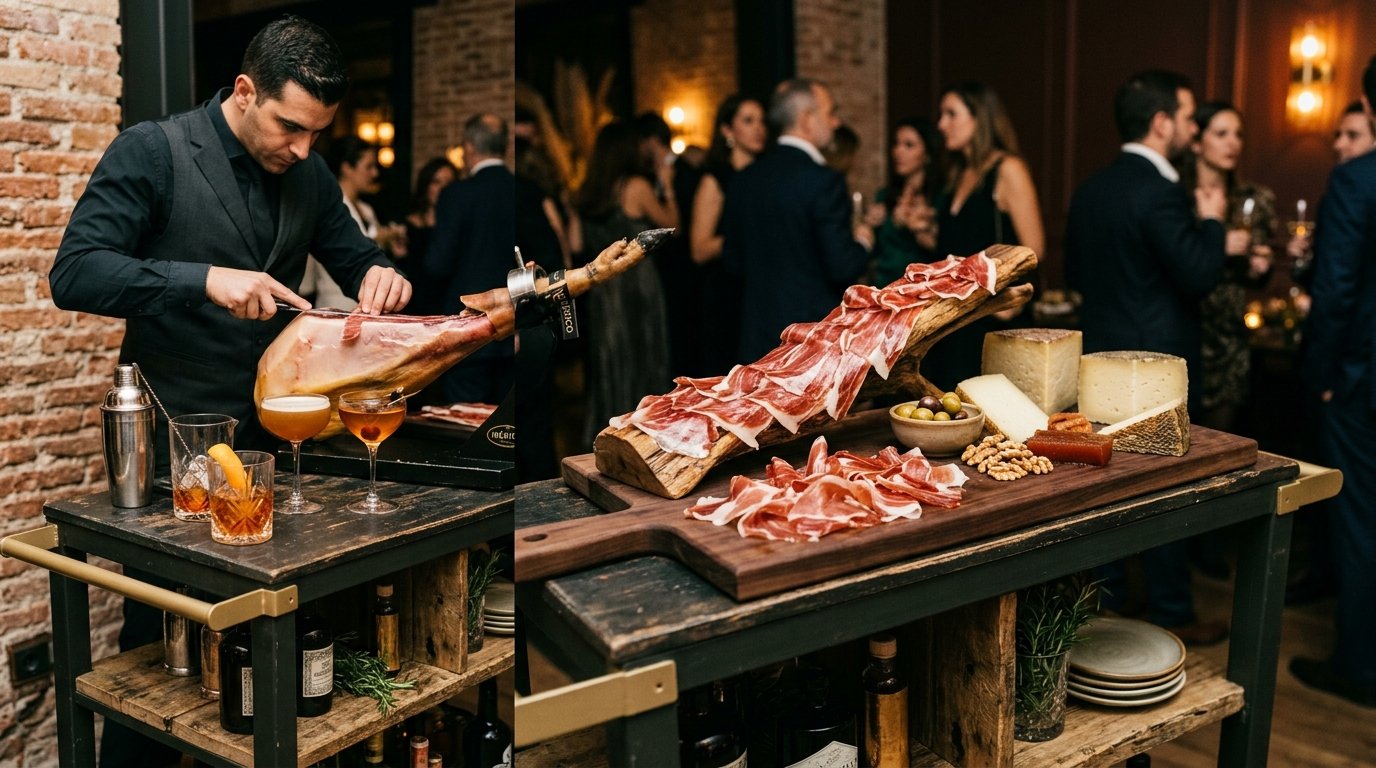 Carrito de ibéricos con maridaje de cócteles para boda