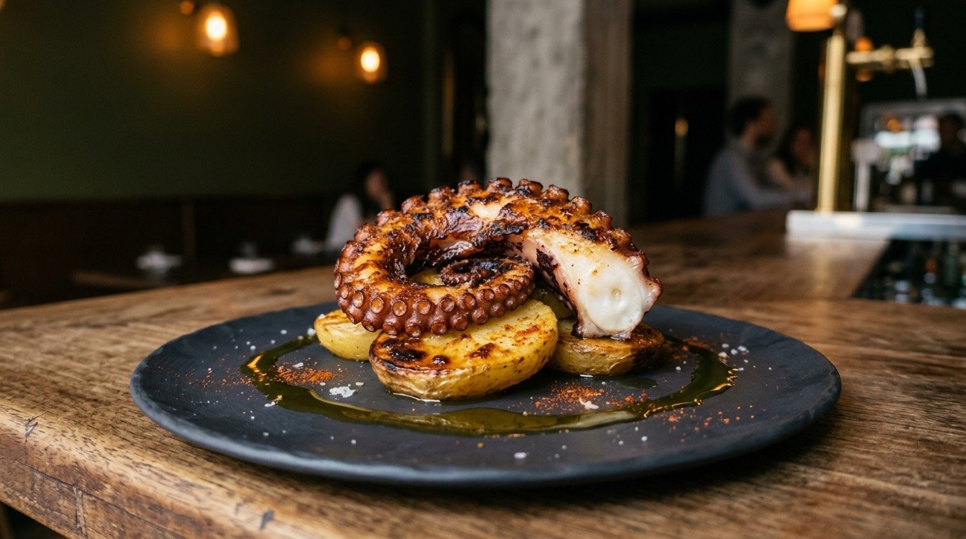 Plato de Pulpo Sous-Vide STILLROOM con patata Kennebec, AOVE arbequina y pimentón de La Vera DOP en Madrid