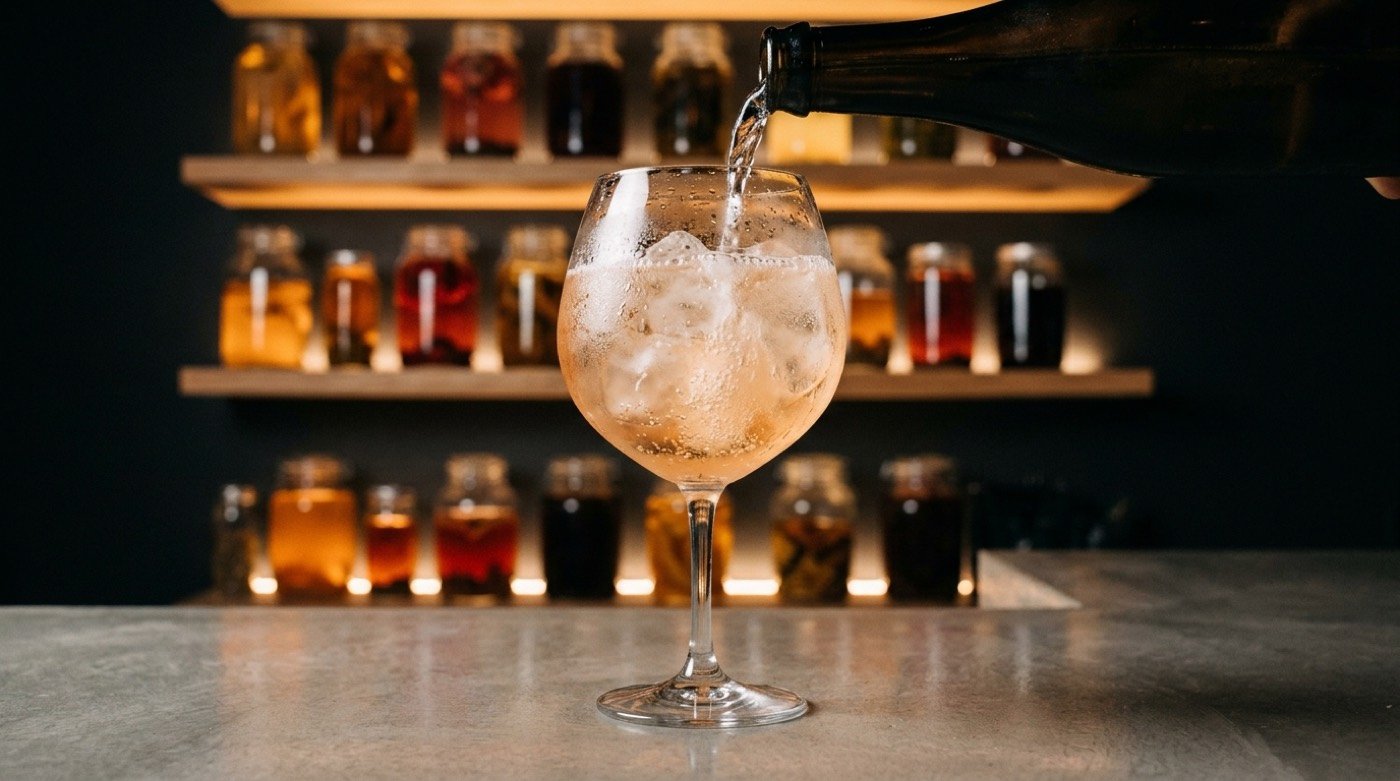 Spritz cítrico de baja graduación con soda y burbujas, tendencia del verano 2026, en la barra de STILLROOM